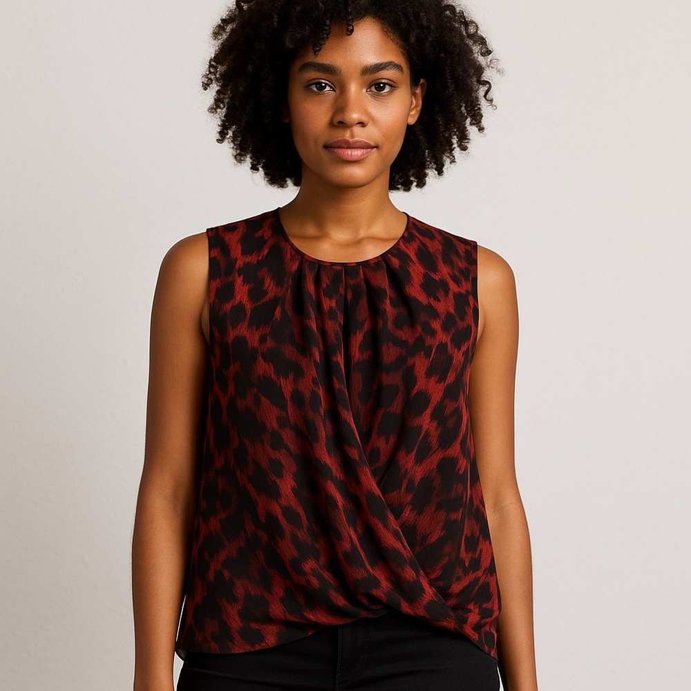 Greylin 100% Silk Red & Black Sleeveless Abstract Print Blouse Size Large